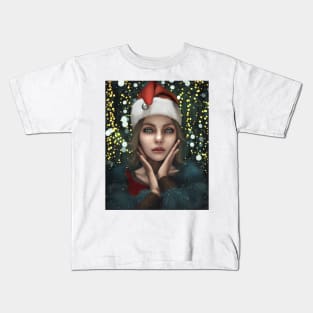 Portrait Of Female Anime Santa  2 Kids T-Shirt